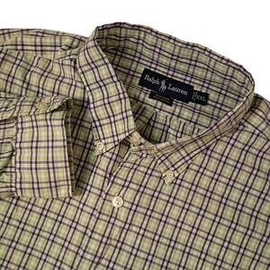 Ralph Lauren Greggor Shirt Mens XXL Green Purple Plaid Cotton Button Down Pocket